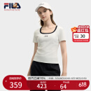 FILA 斐乐官方小狐狸女装针织短袖2025夏新款时尚休闲简约修身U领T恤 云菇白-WT M 165/84A/M