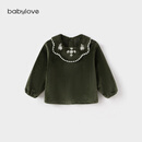 babylove【清仓】女宝宝上衣春秋初冬刺绣娃娃领洋气公主长袖婴幼儿上装 橄榄绿 80 cm
