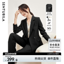 尚都比拉职业通勤西装套装女春秋正装西服外套裤子面试两件套 黑色 XL