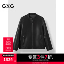 GXG男装 高品质羊皮轻奢真皮上衣通勤圆领夹克外套 2024冬季新品 黑色 XL