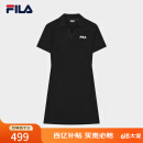 FILA 斐乐官方女子针织连衣裙时尚修身POLO领短袖裙子 正黑色-BK L (170) 88A