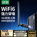 绿联USB无线网卡WiFi6免驱AX900 双频5G台式机专用WiFi接收器 外置高增益天线 无线网卡主机网络发射器