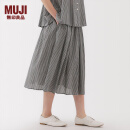 无印良品（MUJI）女式 强捻 抽褶裙 长半身裙女裙子女装25年夏季BE1VEC5S 黑色格纹 S （155/62A）