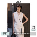LILY2025夏新款莱赛尔亚麻设计感不规则斜门襟V领休闲白色马甲女 601白色 M