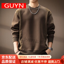GUYN男士卫衣男高端日系复古条绒拼接秋季设计感潮牌重磅圆领宽松上衣 咖啡 咖啡 4XL