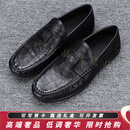 KILLWINNERGD豆豆鞋男纯皮真皮透气软底一脚蹬乐福鞋男款潮流简约黑色休闲鞋 黑色 38