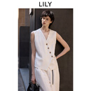 LILY2025夏新款莱赛尔亚麻设计感不规则斜门襟V领休闲白色马甲女 601白色 M