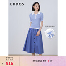 ERDOS 春夏桑蚕丝巴洛克珍珠扣小翻领抽条Polo领短袖女多巴胺针织衫 天青色 XL 170/92A
