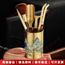 LICHENGZVS品牌纯黄铜茶道六君子泡茶工具功夫茶具配件6君子茶夹套装 千里江山图桶（平底）+铜木配件