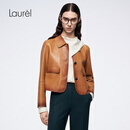 Laurèl【焦糖透气皮革】25秋新款Amber艺术擦色短皮衣LWL363X01100 焦糖咖 S