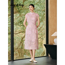 Song of Song歌中歌夏季专选牡丹典雅桑蚕丝旗袍连衣裙 粉紫 M 38