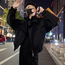 2025秋季夹克外套潮牌假两件短款解构设计感工装男上衣 黑色 XL