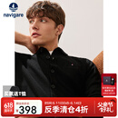 Navigare意大利小帆船男士羊毛衫秋冬通勤纯羊毛保暖开衫翻领针织打底衫男 暗夜黑 3XL 码