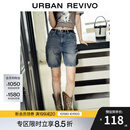 UR2025夏季新款女装复古猫须水洗腰带牛仔短裤UYY850081 蓝色 27