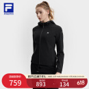 FILA 斐乐官方女装针织连帽外套2025春新款健身运动简约基础上衣 深黑-BK M 165/84A/M