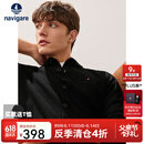 Navigare意大利小帆船男士羊毛衫秋冬通勤纯羊毛保暖开衫翻领针织打底衫男 暗夜黑 3XL 码