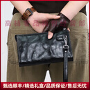Reessyeag轻奢品牌男士手拿包男复古褶皱手包头层牛皮拉链皮夹长款钱包 雅黑