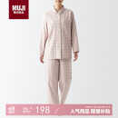无印良品（MUJI）[自营限定款]无侧缝 双层纱织睡衣 浅粉红色格纹  L 