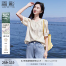 香影衬衫女短袖2025夏装新款正肩圆领杏色甜美风衬衣刺绣碎花上衣 杏色衬衫 M