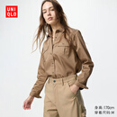 优衣库女装全棉工装衬衫/长袖衬衣外套479579 32 深米色 M