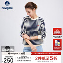 Navigare意大利小帆船女士卫衣25春季新品圆领条纹女装宽松显瘦纯棉上衣女 蓝白条纹 XL