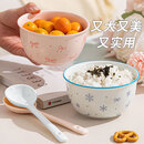 釉下彩陶瓷碗餐具套装少女心ins风陶瓷碗勺组合家用餐具米饭碗 【粉+蓝】两碗两勺 2件套