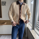 BG GLAMURB轻奢品牌外套男秋冬季高端毛衣开衫男复古提花撞色修身休闲针织衫 杏色 L