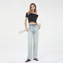 GUYN高端浅蓝阔腿牛仔裤女显高显瘦春季2025夏款高腰宽松直筒拖地长裤 浅蓝色 25