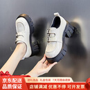GUYNVD厚底乐福鞋女新款一脚蹬高跟单鞋英伦风百搭小皮鞋通勤单鞋 米色 35