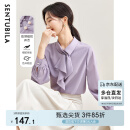 尚都比拉秋季气质轻熟飘带领长袖雪纺衫女通勤百搭上衣 紫色 L 