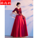 桔尚利大合唱指挥灰色缎面晚礼服女 酒红色 XS