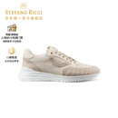 Stefano Ricci/史蒂芬劳.尼治男鞋 秋冬牛皮革鳄鱼皮装饰运动鞋 浅卡/米黄 38.5