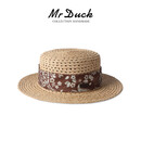 Mr DUCK2025秀场款 进口马达加斯加 拉菲草帽子女 夏天法式平顶礼帽镂空 本草/佩斯利啡棕（镂空平顶帽） M（55-57cm）