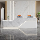 瑞映萱烤漆前台接待台公司前台美容院柜台白色收银简约现代弧形办公吧台 3200*600*1050两键盘两抽屉