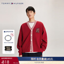 TOMMY HILFIGER男女情侣混纺刺绣宽松镶边V领红色开衫外套毛衣34196 胭脂红XMP M （推荐：135-150斤）