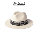 Mr DUCK摩登秀款 夏季老钱风巴拿马草帽 日本轻奢和纸遮阳帽手工编织礼帽 象牙白/夏叶墨染(特细级别)-MS56393 L（58-59cm）
