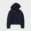 Amicus Animae破坏不规则软糯绞花羊毛拉链连帽开衫毛衣 藏蓝（单拉头 破坏款式） L