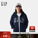 Gap男女装2025春季新款重磅绒布刺绣logo拉链连帽卫衣外套721232 海军蓝 L (175/96A)亚洲尺码