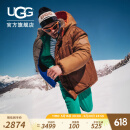 UGG冬季新款男女同款舒适保暖连帽休闲二合一双面穿棉服 1158696 PSG | 山核桃色/苔绿色 XXS /XS