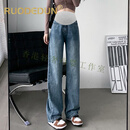 洛德顿 RUODEDUN孕妇裤新款外穿直筒牛仔裤春夏大码休闲阔腿长裤孕妇装 复古蓝 M