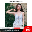 UR【钟楚曦同款】2025春季新款女装波嬉风条纹挂脖吊带UYL250029 中蓝条纹 S