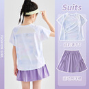 艾卡诺 I.KARNOW儿童运动套装女童2026新款夏日网球服中大童羽毛球速干衣短袖t恤 6003紫色（带安全裤）+19046紫色 150