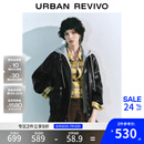 UR2025秋季新款女装时尚复古摩登撞色连帽皮衣外套UYL150030 正黑 S