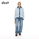 DZZIT地素棉服2025秋新款巴恩风拼接领菱格纹绗缝工艺外套女3J3H3011R 浅蓝色 S