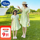 迪士尼法式母女装雪纺绣花领连衣裙2024夏季新款亲子装度假风夏装碎花裙 绿色 180 妈妈XL【115-135斤】