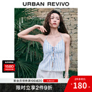 UR【钟楚曦同款】2025春季新款女装波嬉风条纹挂脖吊带UYL250029 中蓝条纹 M