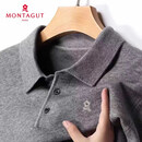 梦特娇（MONTAGUT）羊绒衫男t恤专柜长袖翻领羊毛针织打底上衣中年polo衫 中灰 2XL 180