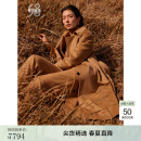 鄂尔多斯1980秋冬纯羊绒简约时尚女中长款大衣外套 深驼色 S 155/80A