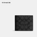 蔻驰（COACH）【品牌直供】男士短款折叠钱包卡包灰黑色拼色人造革CY394QBMI5