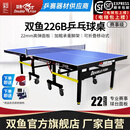 双鱼（DOUBLE FISH） 乒乓球桌室内可折叠移动式乒乓球台家用训练比赛标准乒乓球案子 226B-蓝面22MM